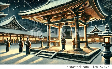Japanese New Year's Eve rings out on a snowy night 120157676
