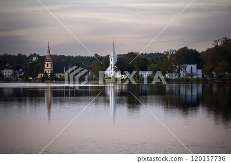 Mahone Bay trio of churches in Nova Scotia Canada Mahone Bay trio of churches in Nova Scotia Canada 120157736