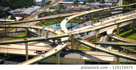 An Aerial View of a Complex Highway Interchange and Surroundings in Orlando Florida 120158074