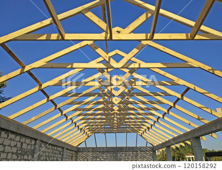 wooden frame for building a new roof or repairing an old one 120158292