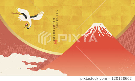 日本新年背景/富士山和鶴 日本新年背景/富士山和鶴 120158662