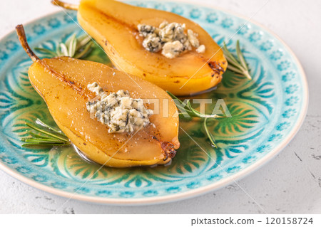 Poached pear with roquefort Poached pear with roquefort 120158724