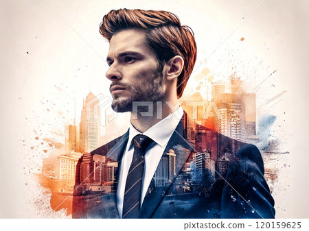 Composite illustration of a businessman and the city 120159625
