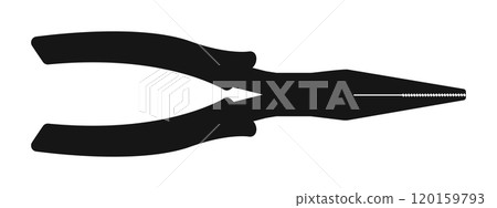 Pliers silhouette isolated on white background. Handyman tool of carpenter, repairman, builder, master. Vector graphic illustration Pliers silhouette isolated on white background. Handyman tool of carpenter, repairman, builder, master. Vector graphic illustration 120159793