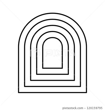 Repeating concentric arch shape symbols in aesthetic postmodern style isolated on black background. Abstract geometric y2k figure. Vector graphic illustration Repeating concentric arch shape symbols in aesthetic postmodern style isolated on black background. Abstract geometric y2k figure. Vector graphic illustration 120159795