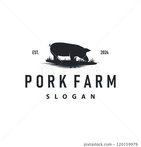 Pig logo grilled pork pig simple rustic stamp vector emblem livestock barbecue BBQ vintage design inspiration Pig logo grilled pork pig simple rustic stamp vector emblem livestock barbecue BBQ vintage design inspiration 120159979
