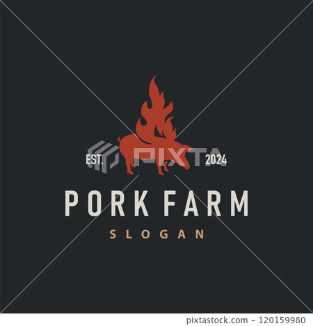 Pig logo grilled pork pig simple rustic stamp vector emblem livestock barbecue BBQ vintage design inspiration Pig logo grilled pork pig simple rustic stamp vector emblem livestock barbecue BBQ vintage design inspiration 120159980