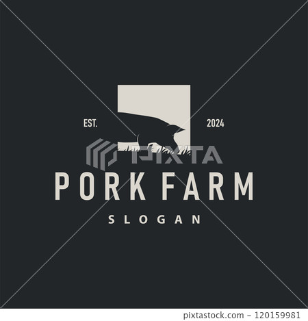 Pig logo grilled pork pig simple rustic stamp vector emblem livestock barbecue BBQ vintage design inspiration Pig logo grilled pork pig simple rustic stamp vector emblem livestock barbecue BBQ vintage design inspiration 120159981