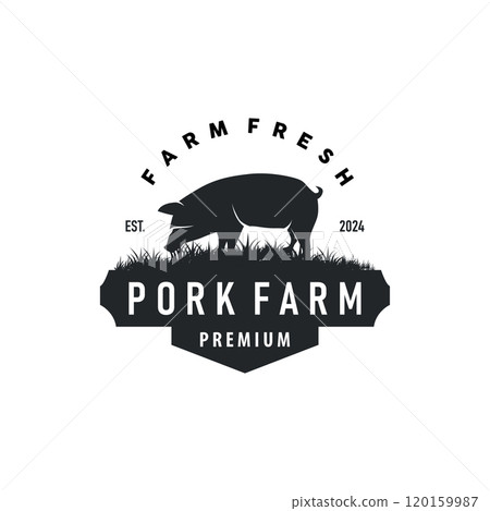 Pig logo grilled pork pig simple rustic stamp vector emblem livestock barbecue BBQ vintage design inspiration Pig logo grilled pork pig simple rustic stamp vector emblem livestock barbecue BBQ vintage design inspiration 120159987