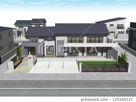 House, residential area, streetscape, new construction, model house (3DCG image) with sky 120160535