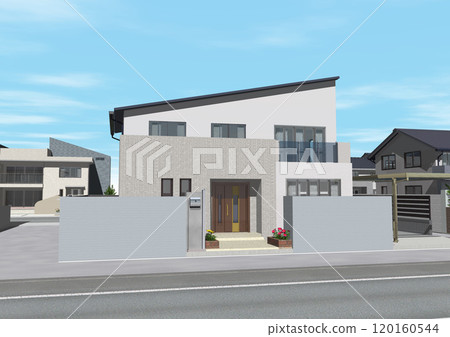 House, residential area, streetscape, new construction, model house (3DCG image) with sky 120160544