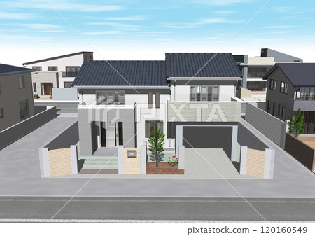 House, residential area, streetscape, new construction, model house (3DCG image) with sky 120160549