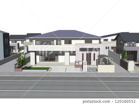House, residential area, streetscape, new construction, model house (3DCG image) white background 120160552