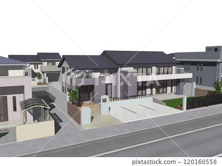 House, residential area, streetscape, new construction, model house (3DCG image) white background 120160558