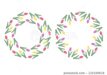 Colorful Tulips Circle Frames border in trendy spring shades. Greetings template concept Set of 2 Colorful Tulips Circle Frames border in trendy spring shades. Greetings template concept Set of 2 120160616