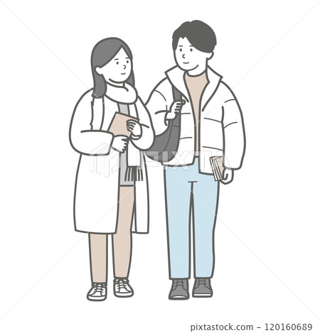 一對年輕夫婦穿著冬衣的插圖 一對年輕夫婦穿著冬衣的插圖 120160689