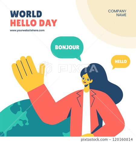 World Hello Day Social Media Template in Fun Cartoon Style Illustration 120160814