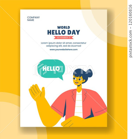 World Hello Day Flat Cartoon Background Illustration for Social Media Vertical Poster 120160816