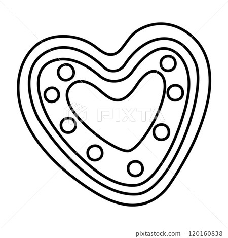 Gingerbread heart doodle style. Hand drawn black and white Coloring page, line art 120160838