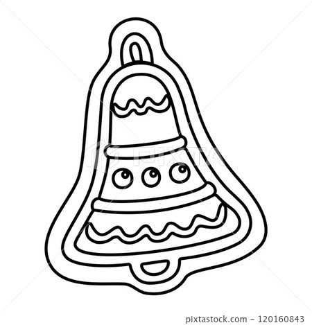 Gingerbread bell doodle style. Hand drawn black and white isolated Coloring page 120160843