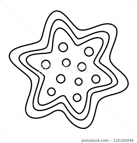Gingerbread star doodle style. Hand drawn black and white isolated. Coloring page line art  120160846