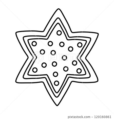 Gingerbread star doodle style. Hand drawn black and white isolated. Coloring page line art  120160861