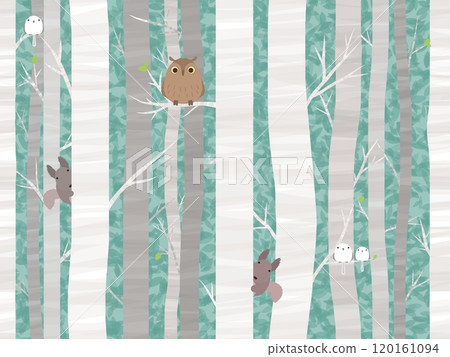 樺樹與森林動物的無縫圖案 ③ 120161094
