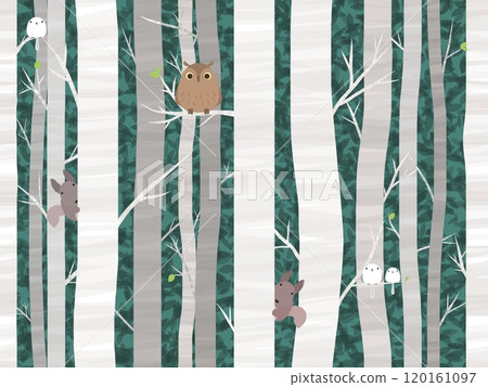 樺木與森林動物的無縫圖案 ④ 120161097