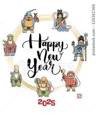 2025蛇年賀年片-簡單可愛的七福神插畫 120161368