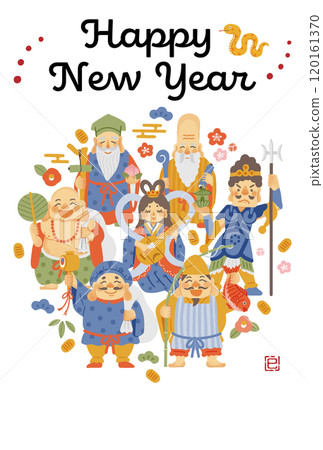 2025蛇年賀年片-簡單可愛的七福神插畫 120161370
