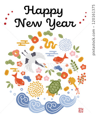 2025蛇年賀年片鶴、龜、松、竹、梅等吉祥物插畫 120161375