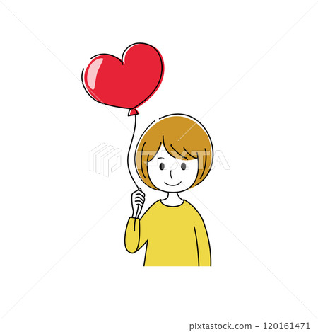 Illustration of a girl holding a heart balloon Illustration of a girl holding a heart balloon 120161471