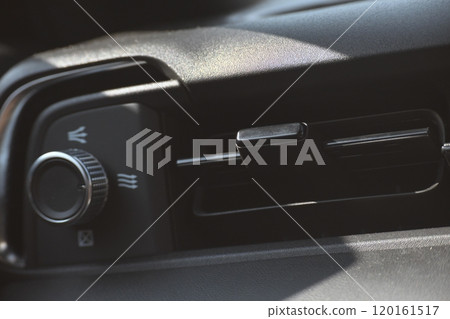 interior view of car with black leather, closeup car air conditional vents 120161517