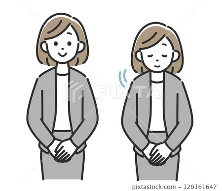 穿著西裝的女商人鞠躬鞠躬 穿著西裝的女商人鞠躬鞠躬 120161647