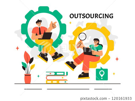 Outsourcing Business Vector Illustration featuring of the Teamwork, Company Growth, Investment, and Project Delegation, displayed in a Background 120161933