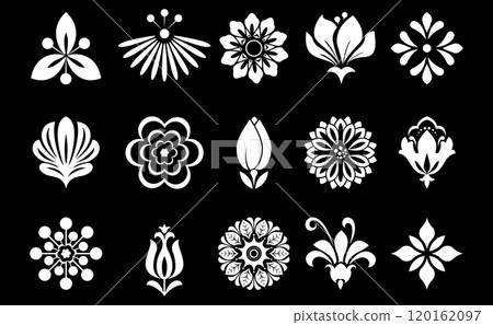 Flower icons set. Isolated elements for design. Vector graphics. Flower icons set. Isolated elements for design. Vector graphics. 120162097