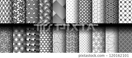 Geometric set of seamless black and white patterns. Simple vector graphics. Geometric set of seamless black and white patterns. Simple vector graphics. 120162101