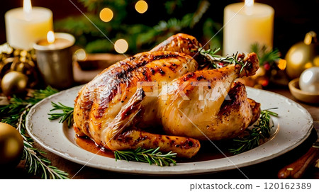 金盤子上的烤雞 金盤子上的烤雞 120162389