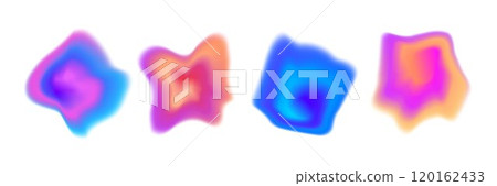 Bright colorful gradient blob set. Liquid blur gradation background collection. Iridescent blurry irregular shape pack for poster, banner, leaflet, brochure. Vector neon watercolor paint fluid bundle 120162433