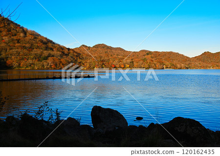 赤城大沼 從湖邊眺望的秋色景色 赤城大沼 從湖邊眺望的秋色景色 120162435