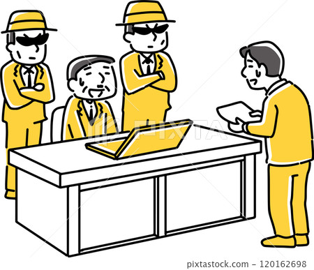A man working surrounded by scary people A man working surrounded by scary people 120162698