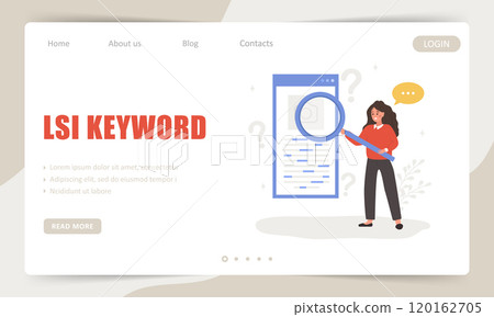 Lsi keyword. Landing page template. Latent Semantic Indexing. SEO concept. Vector illustration in flat cartoon style Lsi keyword. Landing page template. Latent Semantic Indexing. SEO concept. Vector illustration in flat cartoon style 120162705