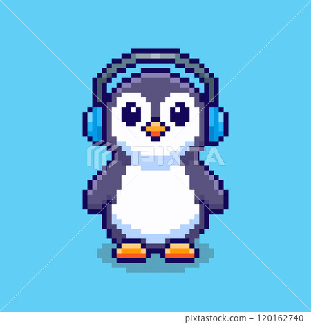 Pixel art Penguin with Headphones game asset design Pixel art Penguin with Headphones game asset design 120162740