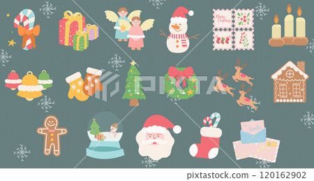 Festive Christmas elements and decorations. Vector illustrations. Festive Christmas elements and decorations. Vector illustrations. 120162902