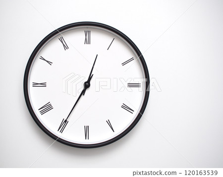 Clock Showing 12.35 or 00.35 with Roman Numerals. Simple Round Clock for Concepts of Time Management and Scheduling. 120163539