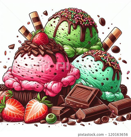 Chocolate mint and strawberry ice cream 120163656
