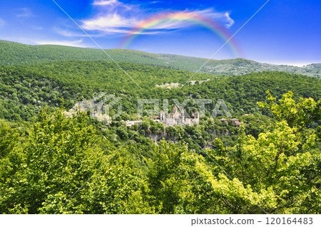 Spectacular view of Motsameta Monastery, hidden away in the forest 120164483