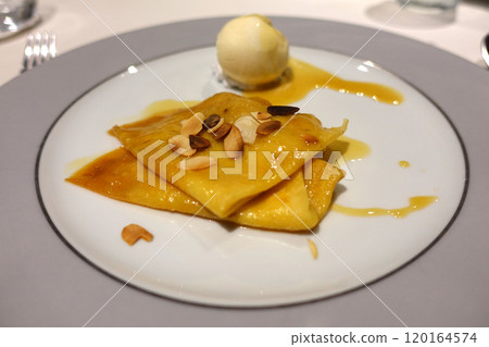 Meal dessert on the luxury cruise ship MSC Bellissima Meal dessert on the luxury cruise ship MSC Bellissima 120164574
