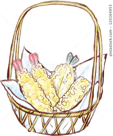 天婦羅圖解_天婦羅籃子裡的3種海鮮天婦羅 120164953