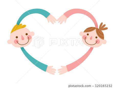 Frame illustration of a boy and girl making a heart shape with their hands Frame illustration of a boy and girl making a heart shape with their hands 120165232